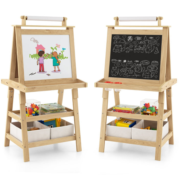Cavalletto double face 3 in 1per bambini, Treppiede con lavagna bianca e nera e rotolo di carta Naturale-Cavalletti e lavagne bambini