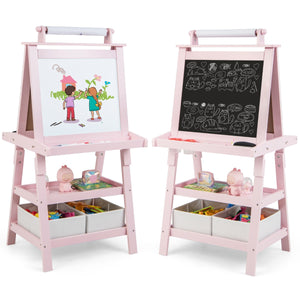 Cavalletto double face 3 in 1per bambini, Treppiede con lavagna bianca e nera e rotolo di carta Rosa-Cavalletti e lavagne bambini