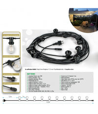 Cavo 10 Metri Con 10 Portalampada E27 Spina Schuko Per Esterno Cordoniera Gazebo         