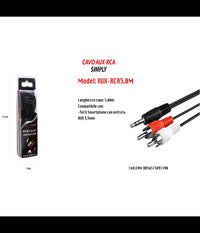 Cavo 5m Audio Da Jack 3,5mm Aux A 2 Rca Maschio Doppio Y Stereo 5 Mt Aux-r5.0m         