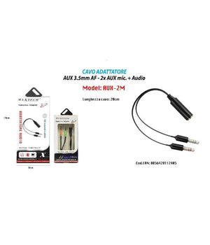 Cavo Adattatore Audio Aux 3.5mm Femmina A Maschio 2x Aux Microfono Maxtech Aux-2m         