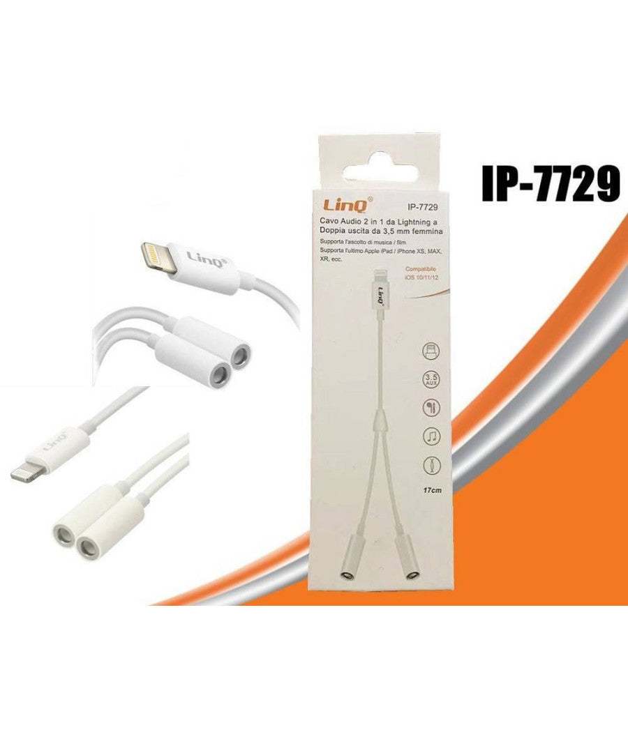 Cavo Adattatore Audio Da Lightning A Doppia Uscita Aux Jack 3,5mm Femmina Ip-7729         