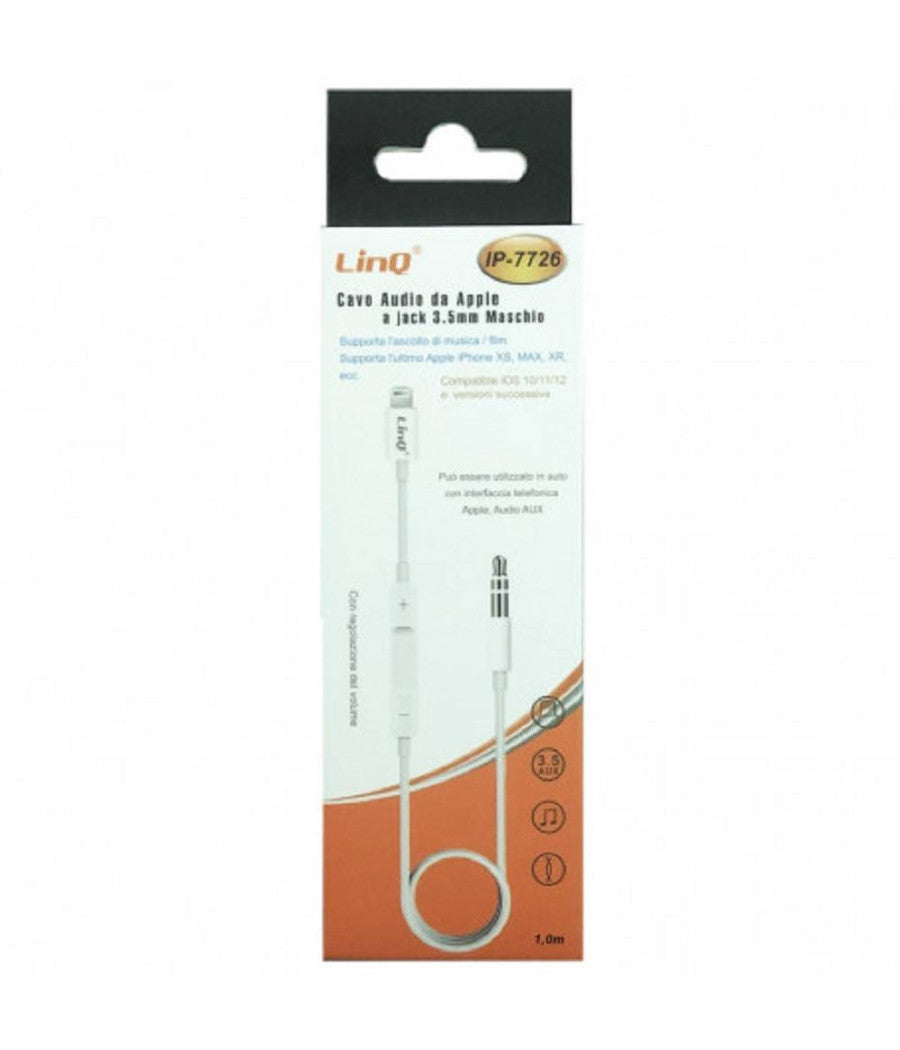 Cavo Adattatore Audio Da Lightning Iphone A Aux Jack 3,5mm Maschio 1mt Ip-7726         