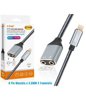 Cavo Adattatore Audio Da Lightning Maschio A 2 Jack 3,5mm Femmina Cuffie Microfono Lt3538         