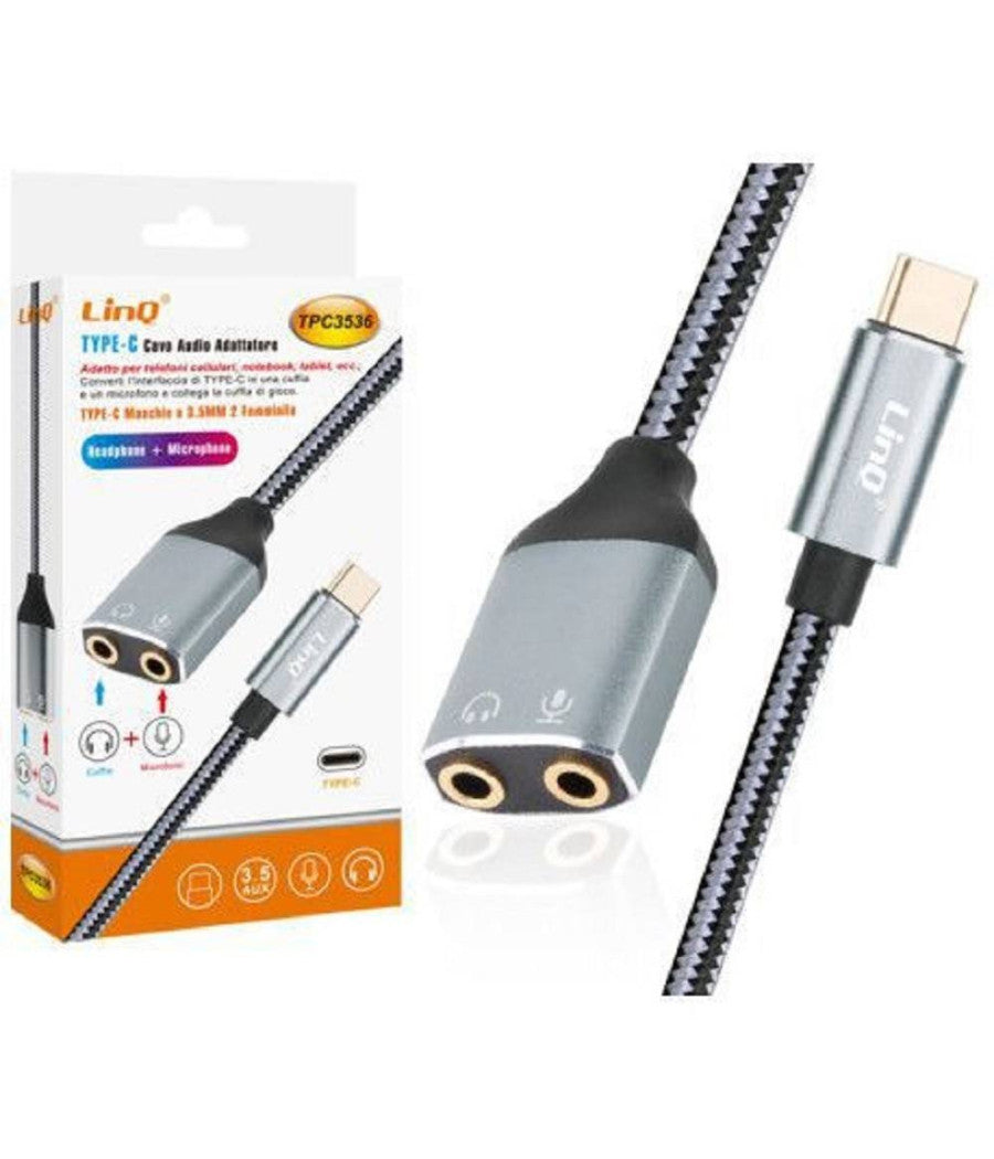 Cavo Adattatore Audio Da Type-c A Doppio Jack 3,5mm Cuffie + Microfono Tpc3536         
