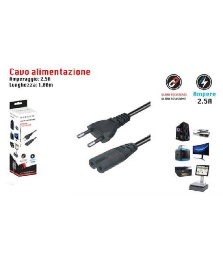 Cavo Alimentazione Spina 2.5a Presa Tipo Bipolare C8 Eu Plug 1.5mt 250v F-al03-a         