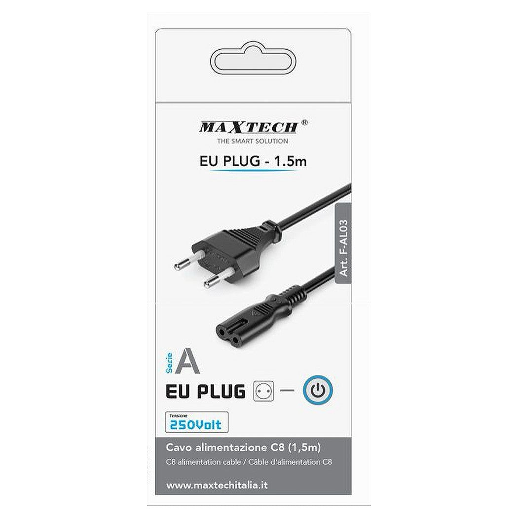 Cavo Alimentazione Spina 2.5a Presa Tipo Bipolare C8 Eu Plug 1.5mt 250v F-al03-a         