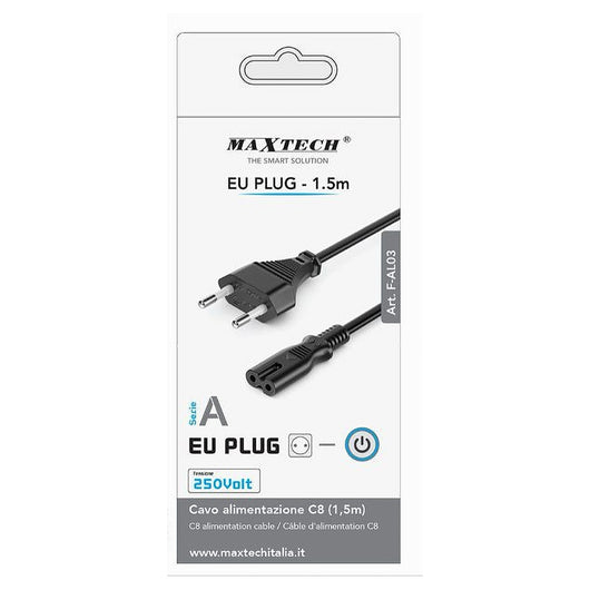 Cavo Alimentazione Spina 2.5a Presa Tipo Bipolare C8 Eu Plug 1.5mt 250v F-al03-a         