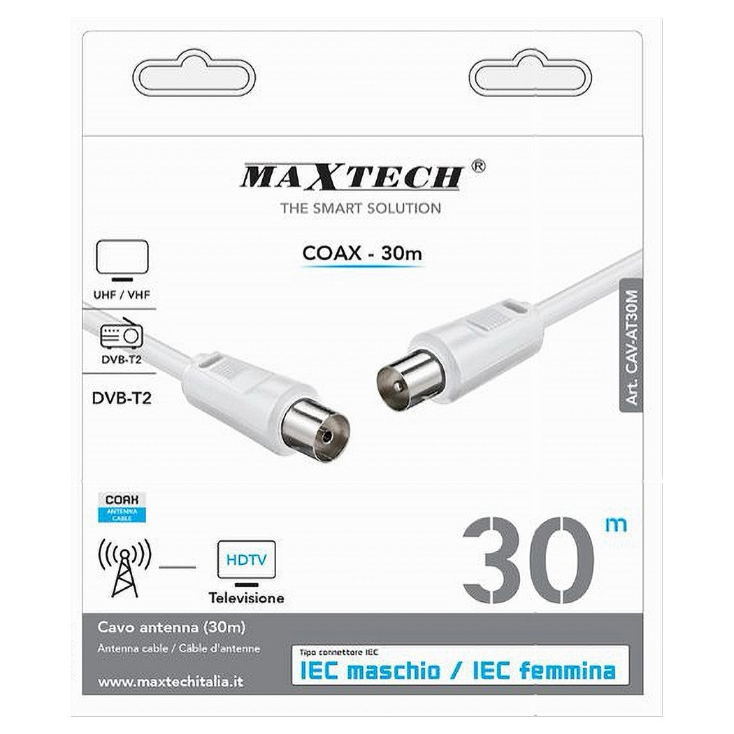 Cavo Antenna Coax 30mt Maschio-femmina Tv Hdtv Dvb-t2 Uhf/vhf Prolunga Cav-at30m         