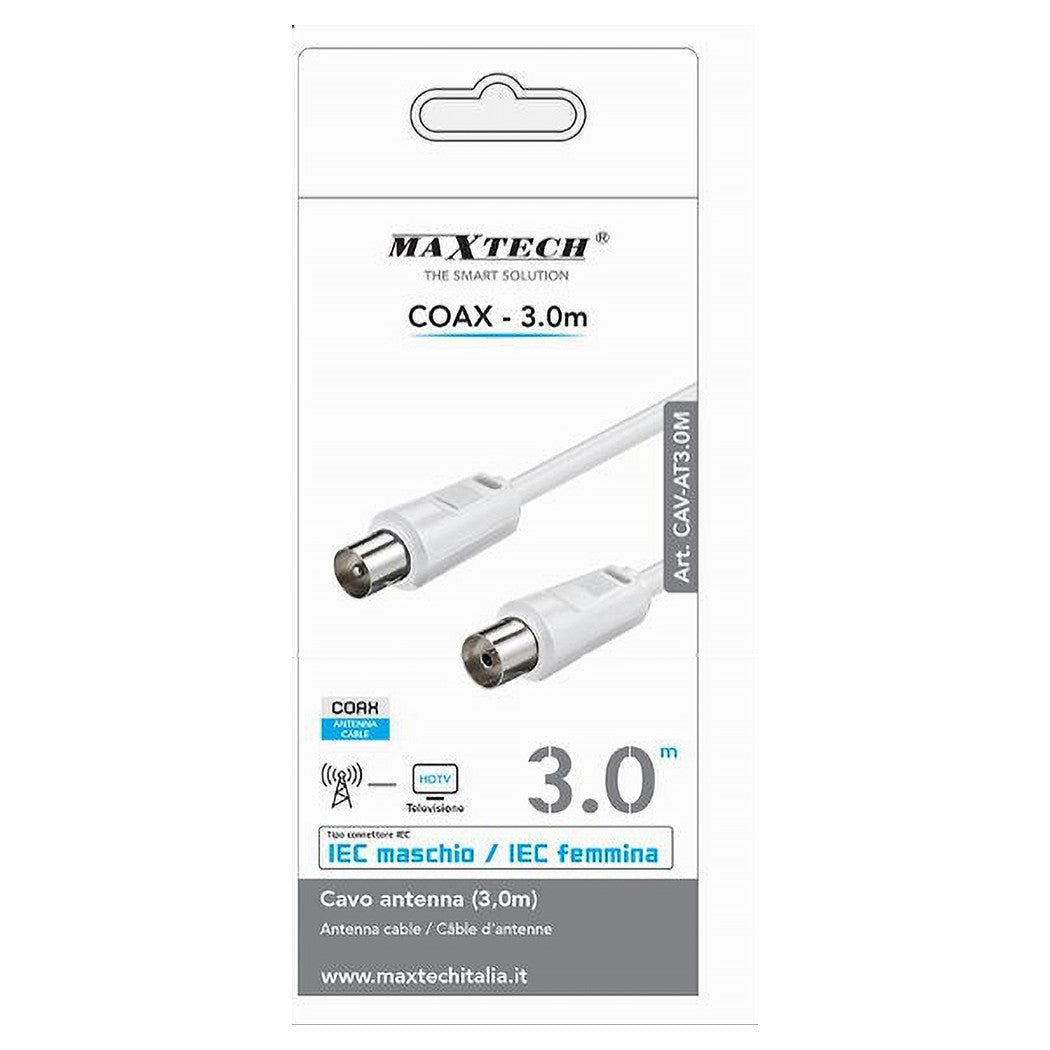 Cavo Antenna Coax 3mt Iec Maschio-iec Femmina Televisore Hdtv Prolunga Cav-at3.0m         