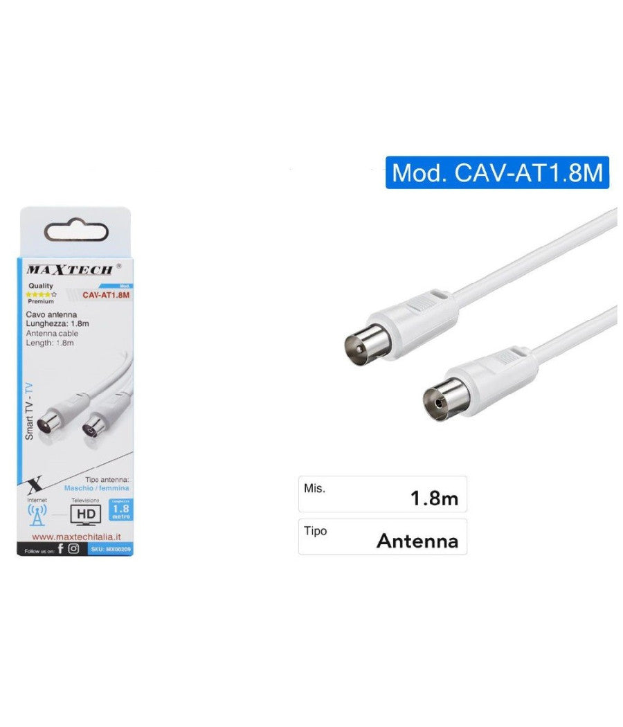 Cavo Antenna Maschio-femmina 1.8mt Smart Tv - Tv Hd Internet Prolunga Cav-at1.8m         