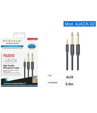 Cavo Audio Aux 3.5mm Maschio A Doppio Cavo Jack 6.5mm Maschio Mono 3 Mt Ajack-02         