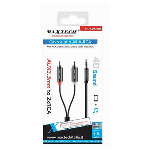 Cavo Audio Da Aux 3,5mm A 2xrca Maschio Stereo Adattatore 1.5mt 4d Sound Aux-r01         