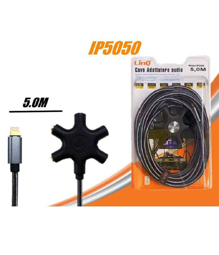 Cavo Audio Da Lightning A 5 Jack Femmina Adattatore 5 In 1 Da 5 Metri Ip5050         
