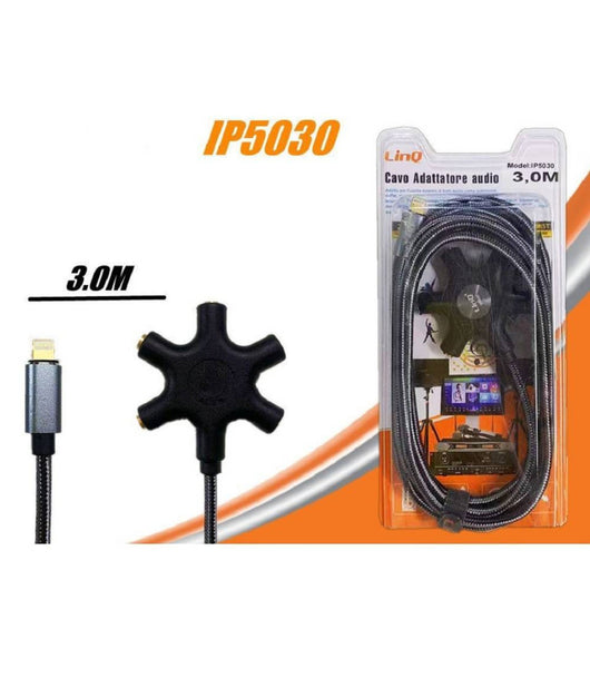 Cavo Audio Da Lightning A 5x Jack Aux Femmina Adattatore 5in1 Da 3 Metri Ip5030         