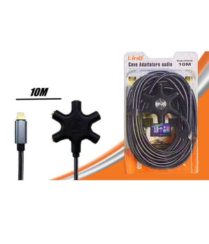 Cavo Audio Da Lightning A 5x Jack Femmina Adattatore 5 In 1 Da 10 Metri Ip50100         