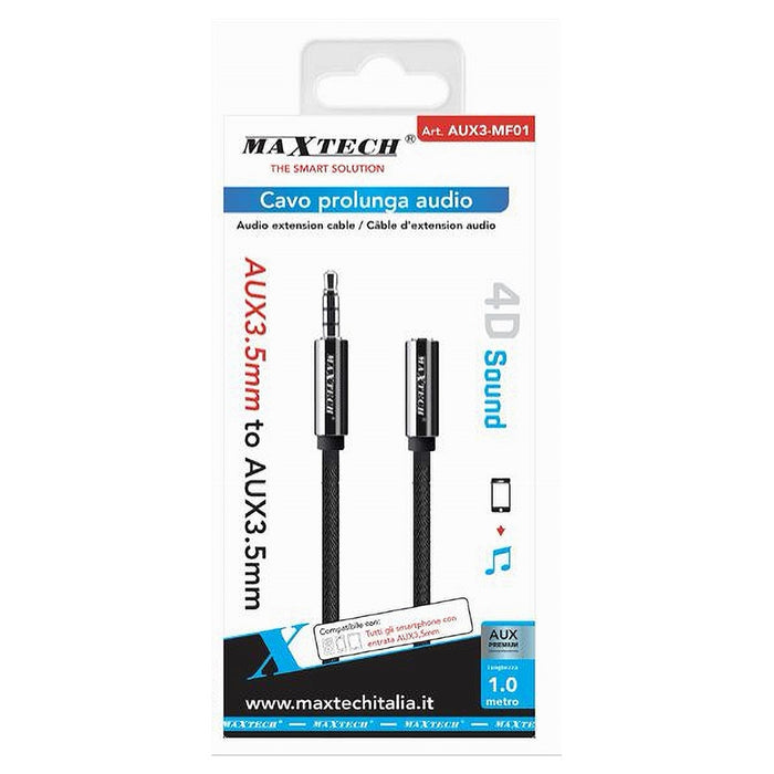 Cavo Audio Jack Aux 3,5 Mm Da Maschio A Femmina Am/af 1 Metro Prolunga Aux3-mf01         
