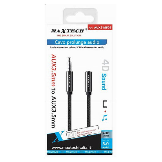 Cavo Audio Jack Aux 3,5 Mm Da Maschio A Femmina Am/af Da 3 Mt Prolunga Aux3-mf03         