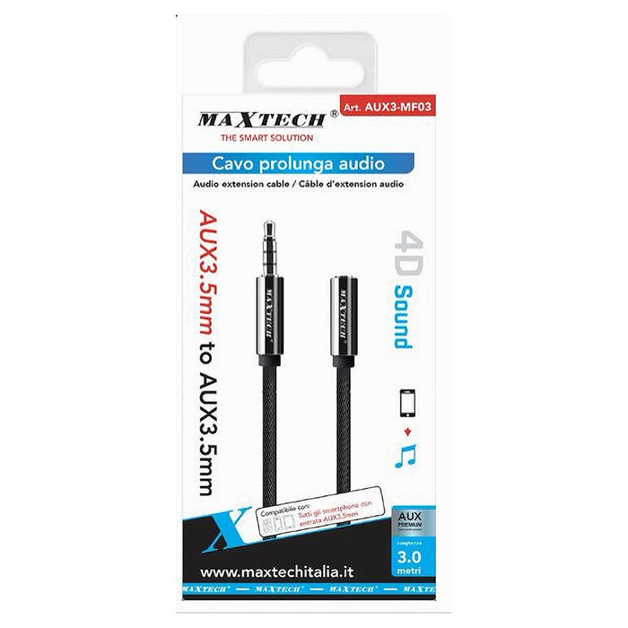 Cavo Audio Jack Aux 3,5 Mm Da Maschio A Femmina Am/af Da 3 Mt Prolunga Aux3-mf03         