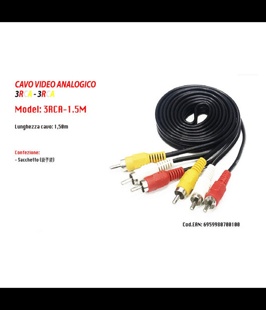 Cavo Audio Video Analogico 3 X Rca Maschio-maschio 1,5 Metri Maxtech 3rca-1.5m         