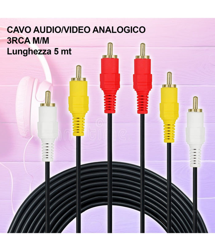 Cavo Audio Video Analogico Prolunga Da 5 Metri 3 Rca-3rca Maschio Maschio         