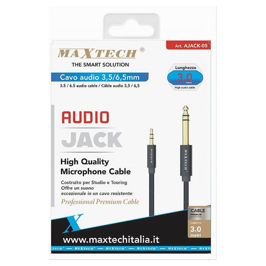Cavo Aux Jack Da 3,5 Mm A 6,5 â€‹â€‹mm Audio Stereo Alta Qualità  Da 3 Metri Ajack-05         