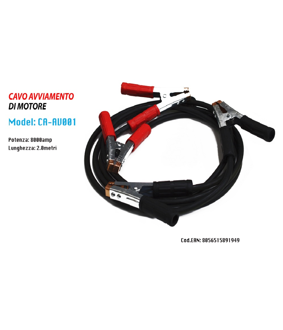 Cavo Avviamento Motore Di Emergenza Auto Cavi Pinze 8000amp 2mt Maxtech Ca-av001         