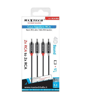 Cavo Bipolare Rca Audio Video Stereo 2 X Rca Maschio / Maschio 5 Metri Rca-r04         