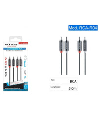 Cavo Bipolare Rca Audio Video Stereo 2 X Rca Maschio / Maschio 5 Metri Rca-r04         
