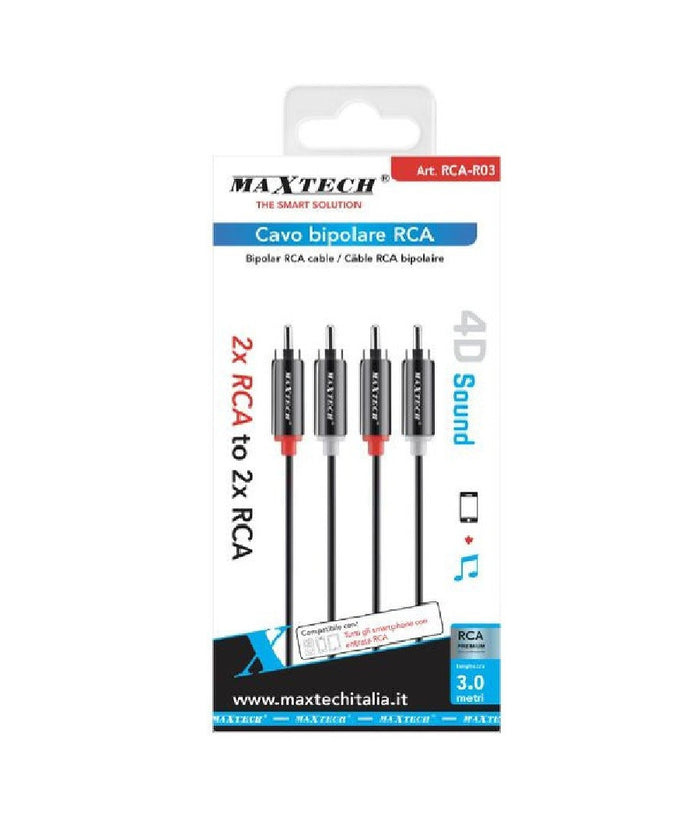 Cavo Bipolare Rca Audio Video Stereo 2 X Rca Maschio/maschio Da 3 Metri Rca-r03         