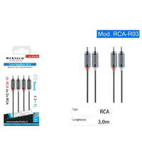 Cavo Bipolare Rca Audio Video Stereo 2 X Rca Maschio/maschio Da 3 Metri Rca-r03         