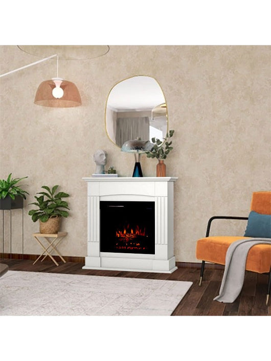 Caminetto elettrico da pavimento a libera installazione a LED  - Bianco - 93 x 93 x 30 - 23" - CAVO