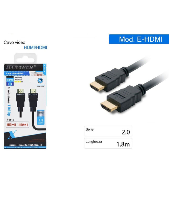 Cavo Cavetto Cavi Hdmi Video 1.8 Metri 1080p Schermato Hdmi Am-am Maxtech E-hdmi         