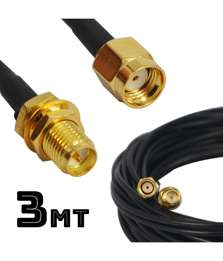 Cavo Coassiale Prolunga Adattatore Da 3mt Per Antenna Wirelles Attacco M/f Sma         
