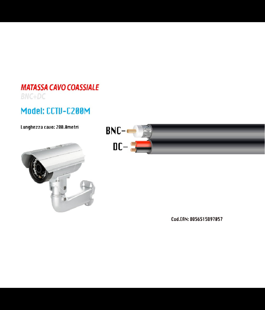 Cavo Coassiale Rame-rame Antenna Tv Telecamere 200 Metri Maxtech Cctv-c200m         