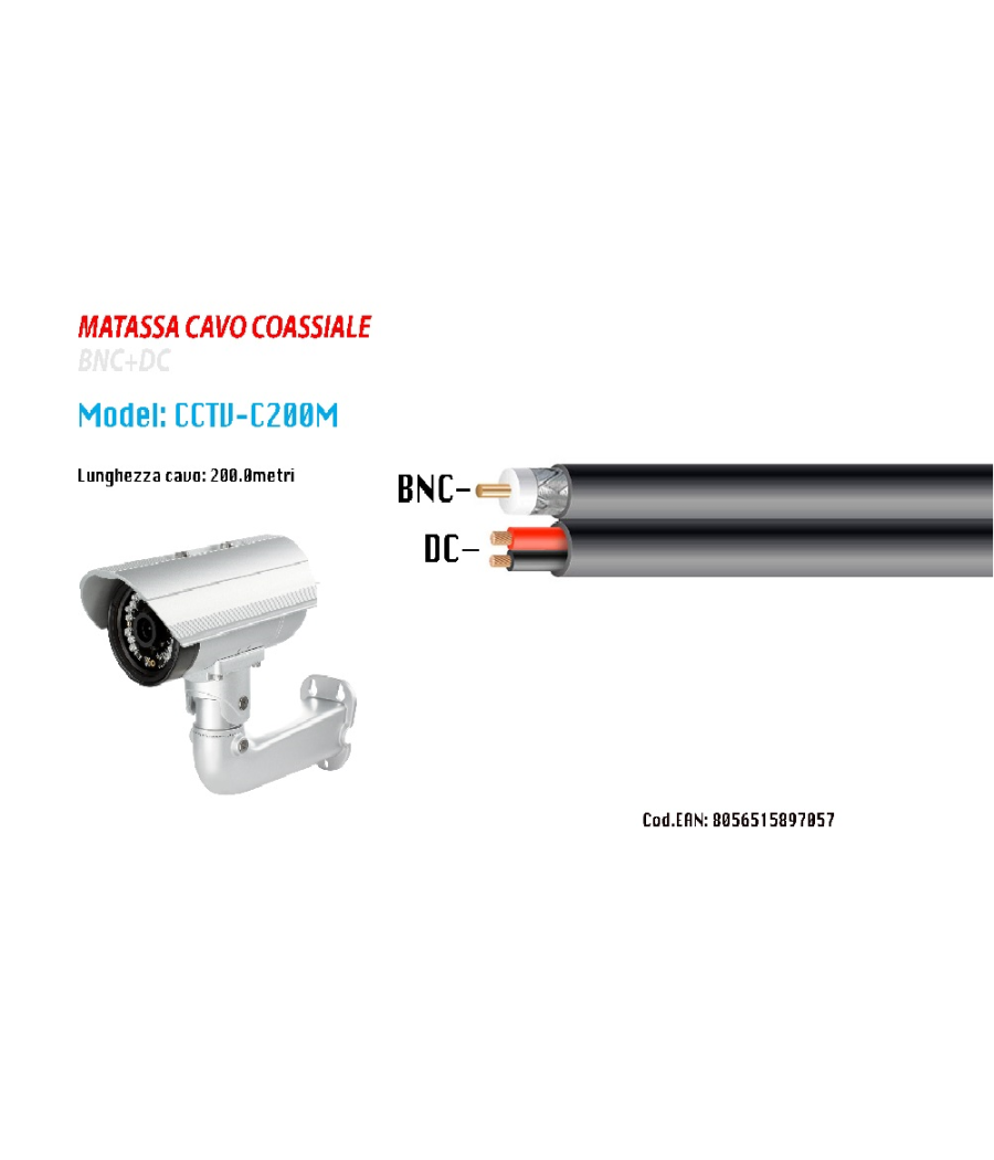 Cavo Coassiale Rame-rame Antenna Tv Telecamere 200 Metri Maxtech Cctv-c200m         