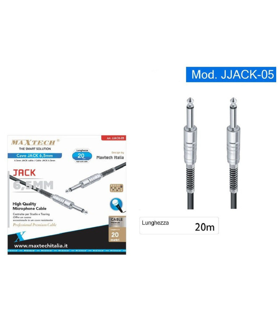 Cavo Collegamento 2 Jack Da 6.5mm Mono 20mt Cavo Microfono Audio Stereo Jjack-05         