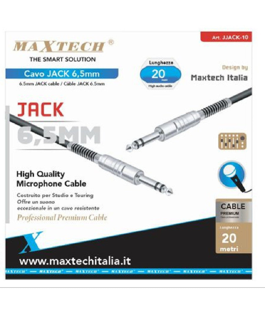 Cavo Collegamento Con 2 Jack Da 6.5mm 20 Mt Cavo Microfono Audio Stereo Jjack-10         