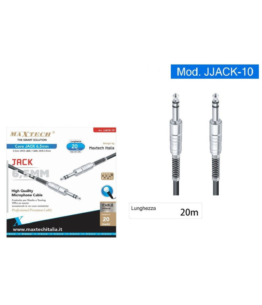 Cavo Collegamento Con 2 Jack Da 6.5mm 20 Mt Cavo Microfono Audio Stereo Jjack-10         