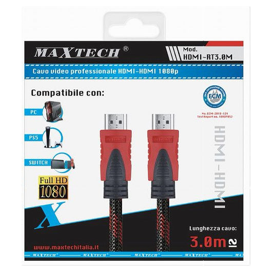 Cavo Da Hdmi A Hdmi Retinato Da 3 Metri Per Video 1080p 24k Maxtech Hdmi-rt3m         