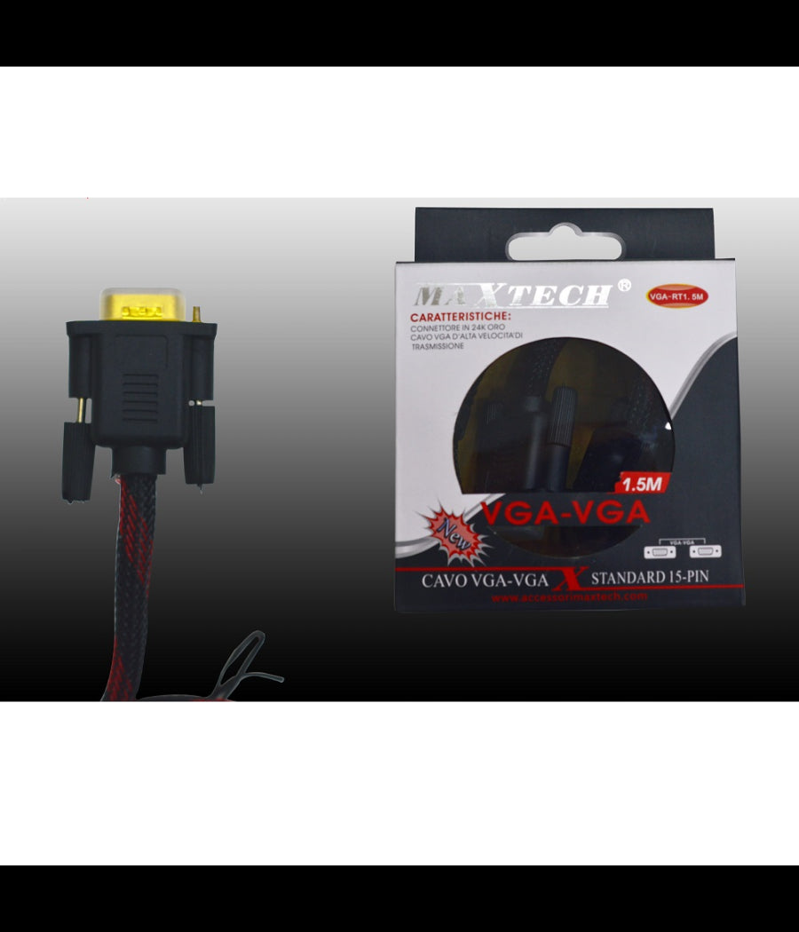 Cavo Da Vga A Vga Maschio A Maschio 1,5mt Cavo Telato Per Pc Maxtech Vga-rt1.5m         