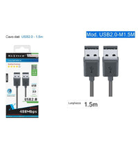 Cavo Dati Doppio Usb 2.0 Maschio - Maschio Prolunga 1,5 Mt 480mbps Usb2.0-m1.5m         