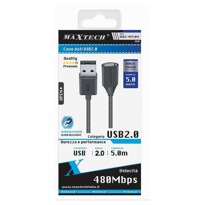 Cavo Dati Usb 2.0 Maschio A Femmina M/f Prolunga Pc Computer 5 Mt Usb2.0-mf5.0m         