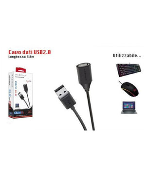 Cavo Dati Usb 2.0 Maschio A Femmina M/f Prolunga Pc Computer 5 Mt Usb2.0-mf5.0m         
