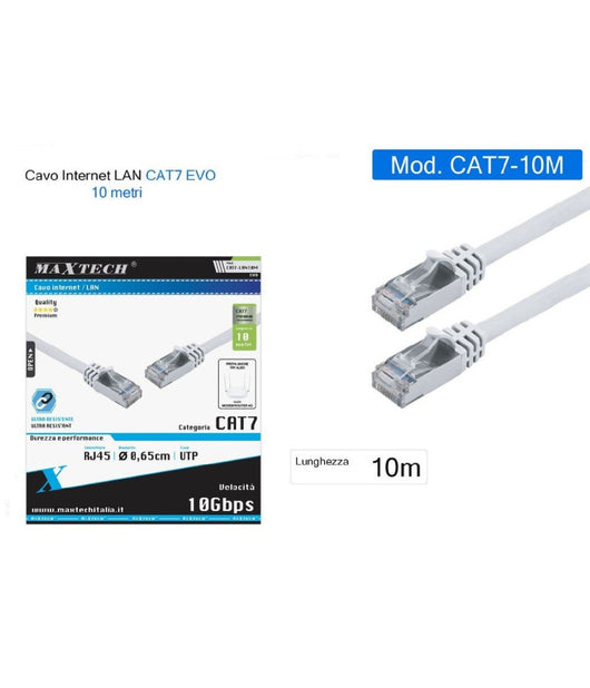 Cavo Di Rete Cat 7 Lan Ethernet 10 Metri Cavetto Patch Maxtech Cat7-lan10m         
