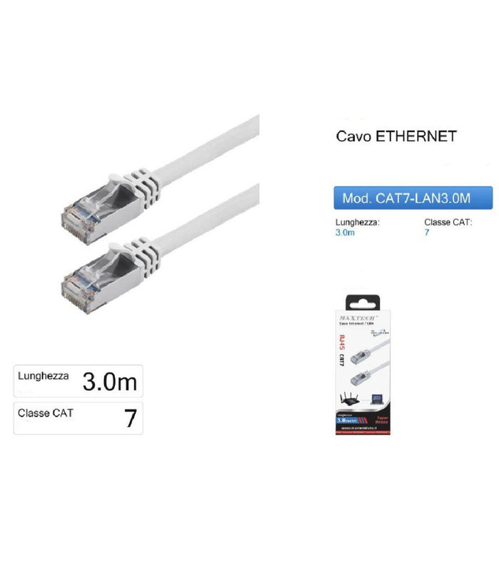 Cavo Di Rete Lan Ethernet Rj45 / Cat 7 Cavetto 3 Metri Maxtech Cat7-lan3.0m         