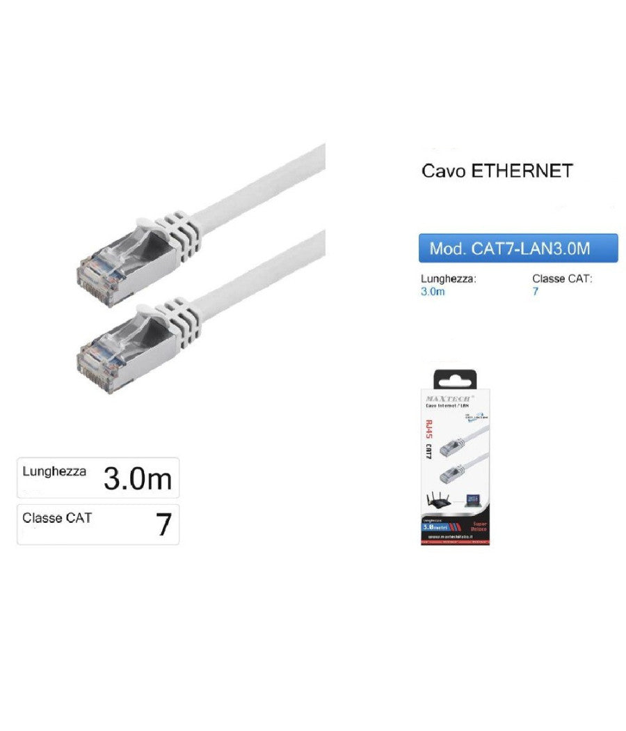 Cavo Di Rete Lan Ethernet Rj45 / Cat 7 Cavetto 3 Metri Maxtech Cat7-lan3.0m         