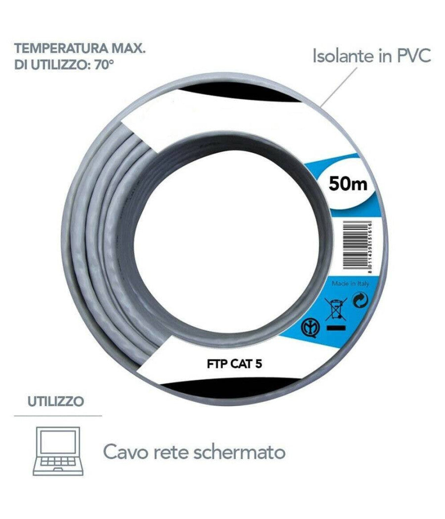 Cavo Ethernet Di Rete 50mt Ftp Cat 5e Prolunga Lan Router Internet Computer         