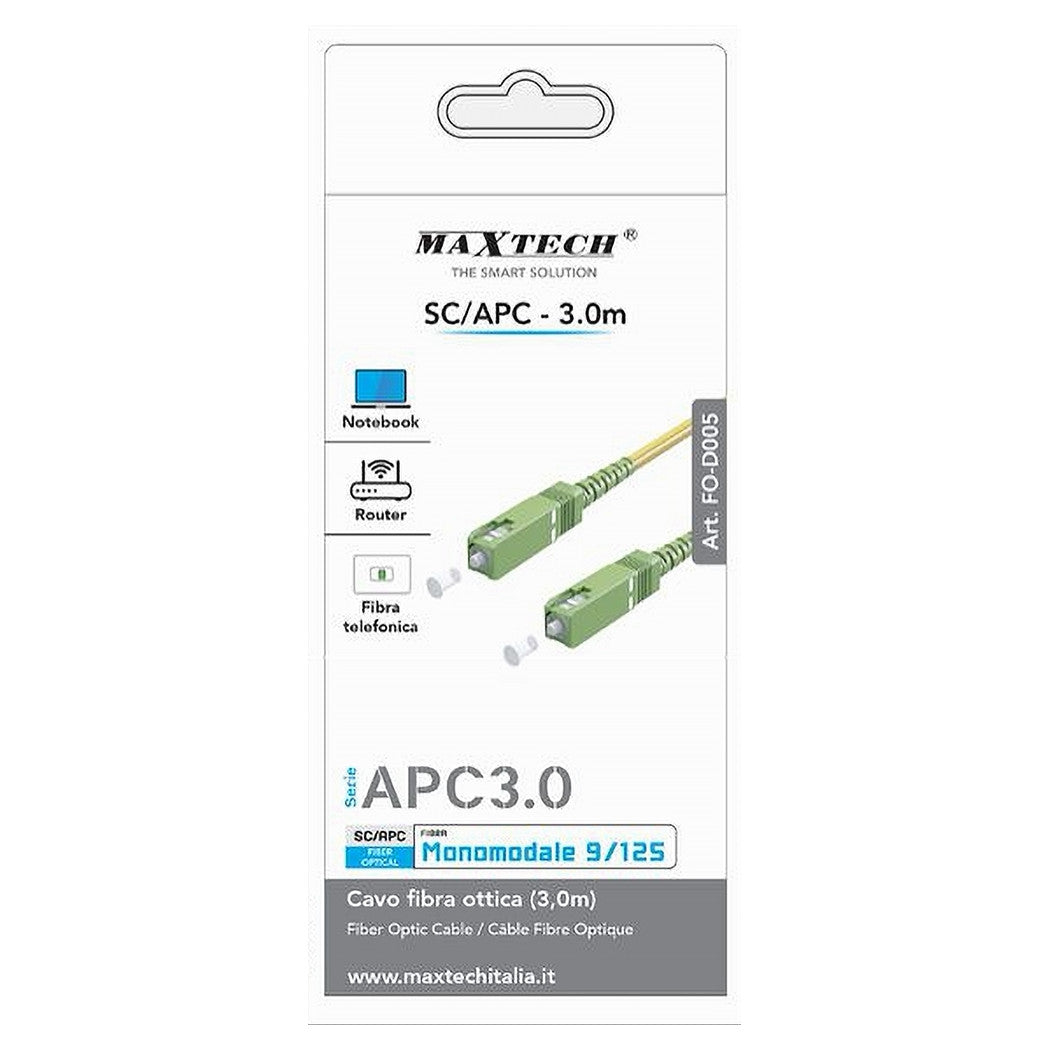 Cavo Fibra Ottica Monomodale 9/125 Sc-apc 3 Mt Per Router Notebook Fo-d005-3.0m         