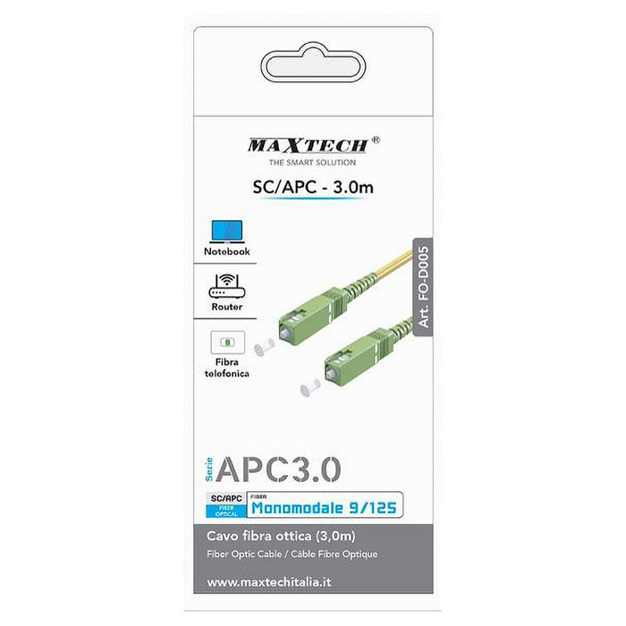Cavo Fibra Ottica Monomodale 9/125 Sc-apc 3 Mt Per Router Notebook Fo-d005-3.0m         